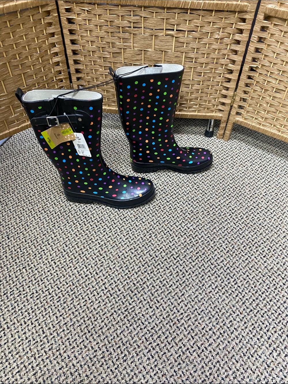 Western Chief Black Rain Boots with Multicolor Polka Dots